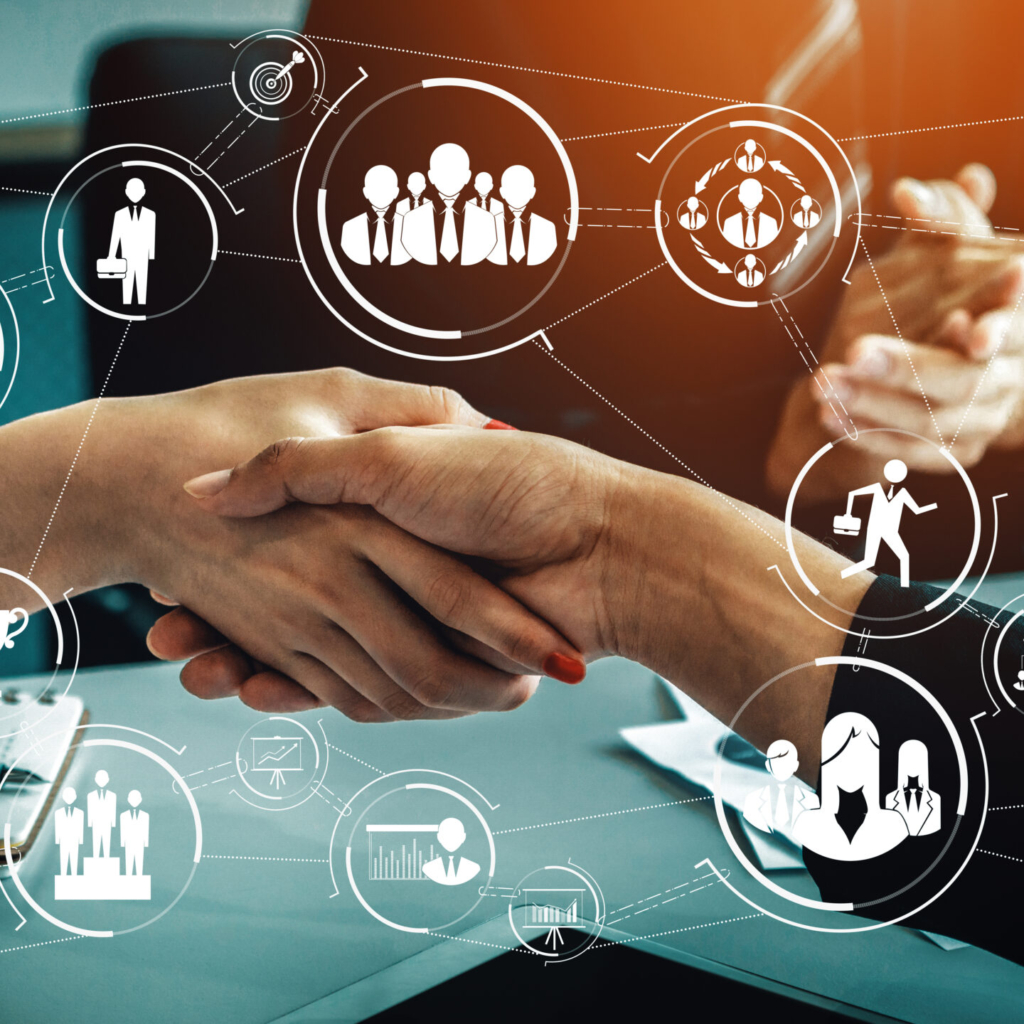Human Resources Recruitment and People Networking Concept. Modern graphic interface showing professional employee hiring and headhunter seeking interview candidate for future manpower.