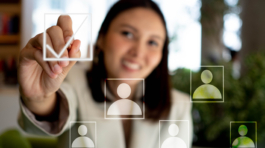 Businesswoman manager company office touchscreen is pointing finger pencil choice stategy  digital technology business human resource hr management icon employee and financia marketing economy job